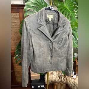 Jones New York Country Road Women's Charcoal Leather suede jacket vintage 1990’s